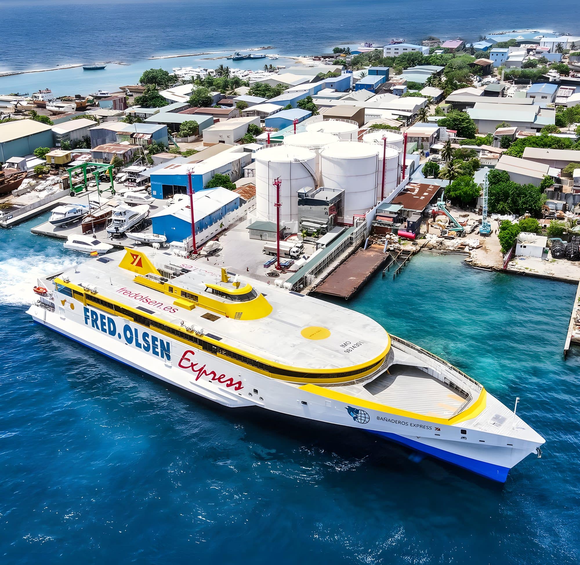 Fred. Olsen Express, a Spanish company vessel, bunkering at The Hawks Terminal in the Maldives.